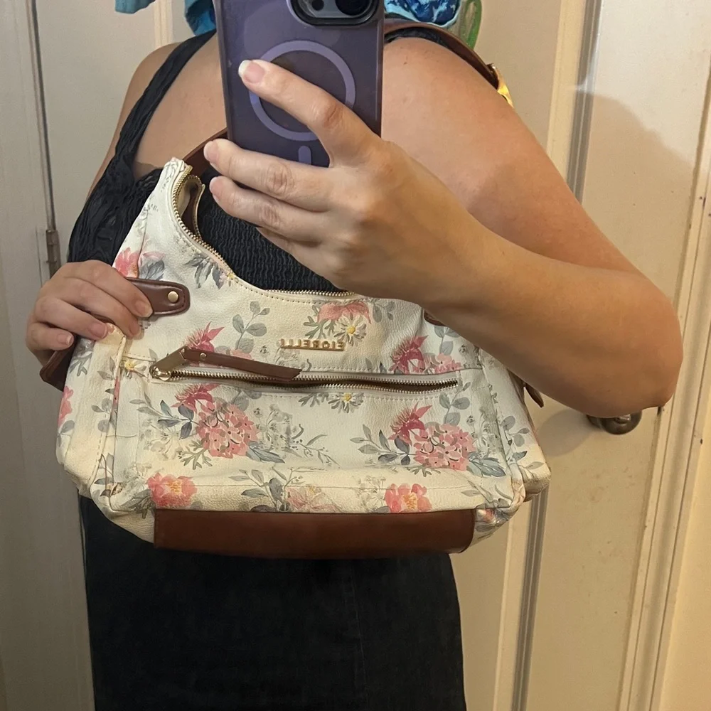 Giorgio Fiorelli Floral Cream and Brown Shoulder Bag
